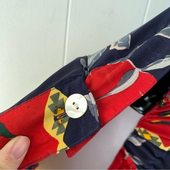 Silk Maxi Skirt Size Large FUDA Vintage Vibrant Red Yellow Blue Floral Tropical - Picture 15 of 16